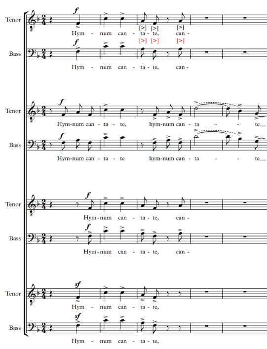 Ein Bild aus einer gedruckten Partitur des Stücks "Super flumina Babylonis" von Saint-Saëns